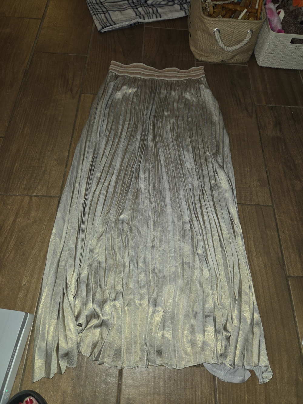 Pleated Metallic Maxi Skirt - Silver